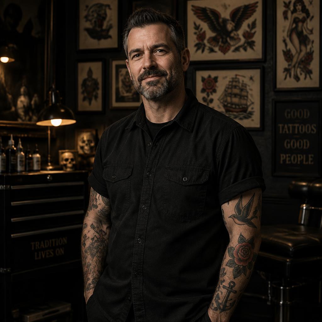 Portrait of Josh, Traditional / Neo Traditional artist at INK & IRON