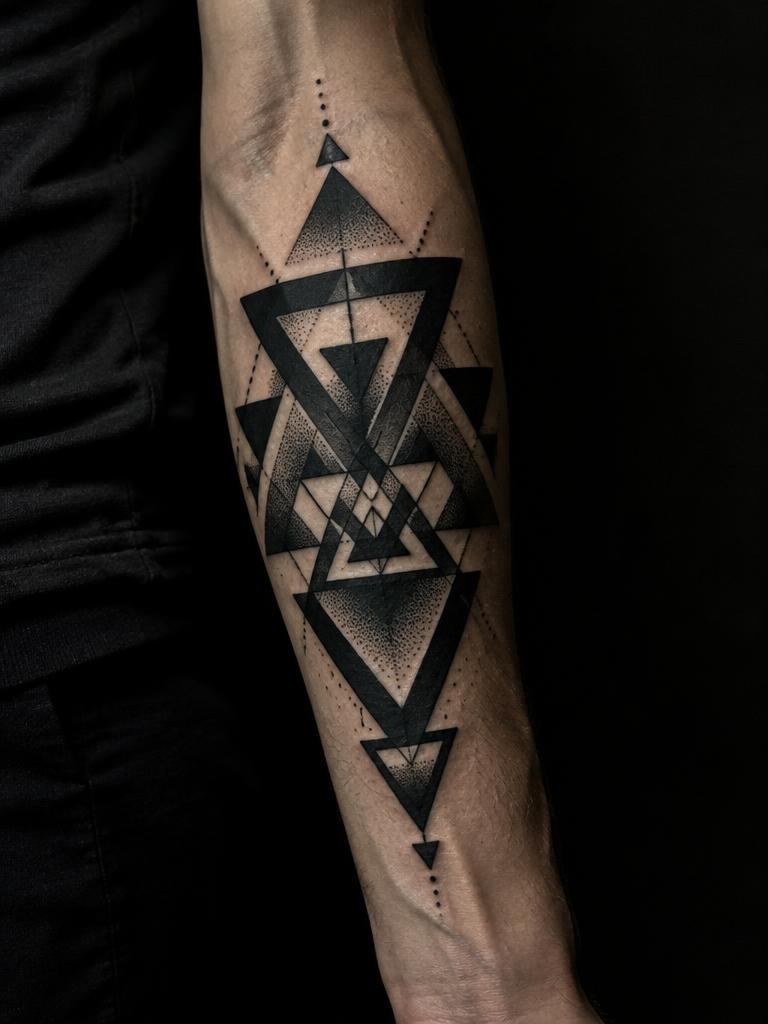 Triangle cascade — Blackwork tattoo by Alex